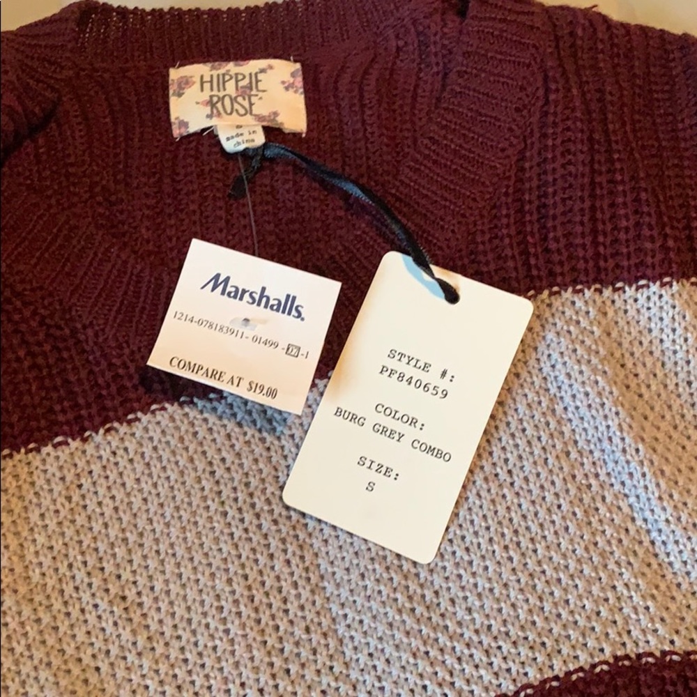 Striped sweater hippie rose burg and grey combo